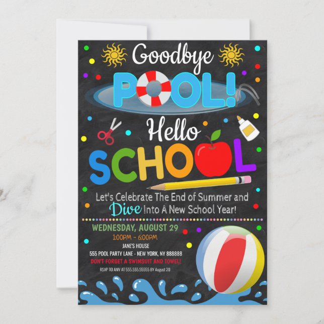Goodbye Pool Hello School Party Invitation (Front)