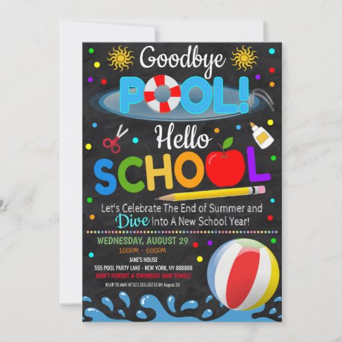 Goodbye Pool Hello School Party Invitation