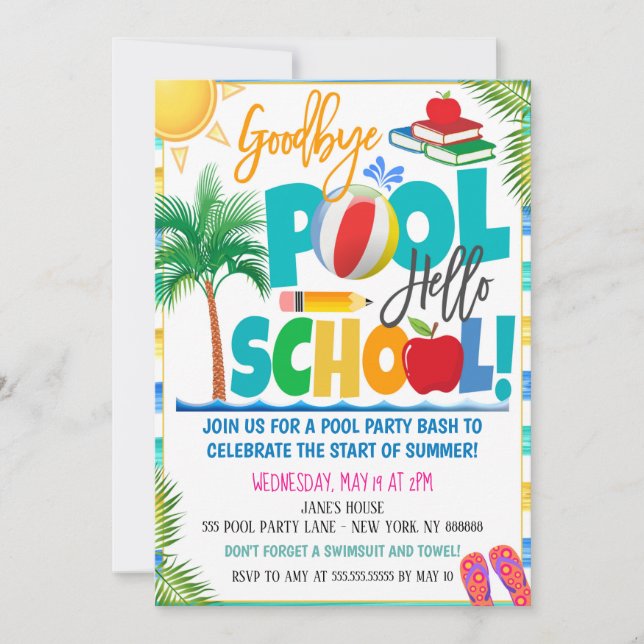 Goodbye Pool Hello School Party Invitation (Front)