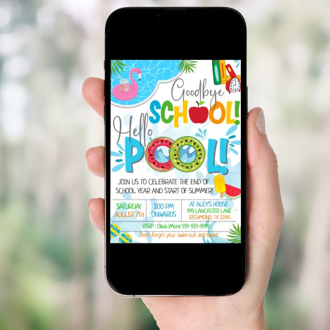 Goodbye School Hello Pool End Of School Party Invitation (Front Digital)
