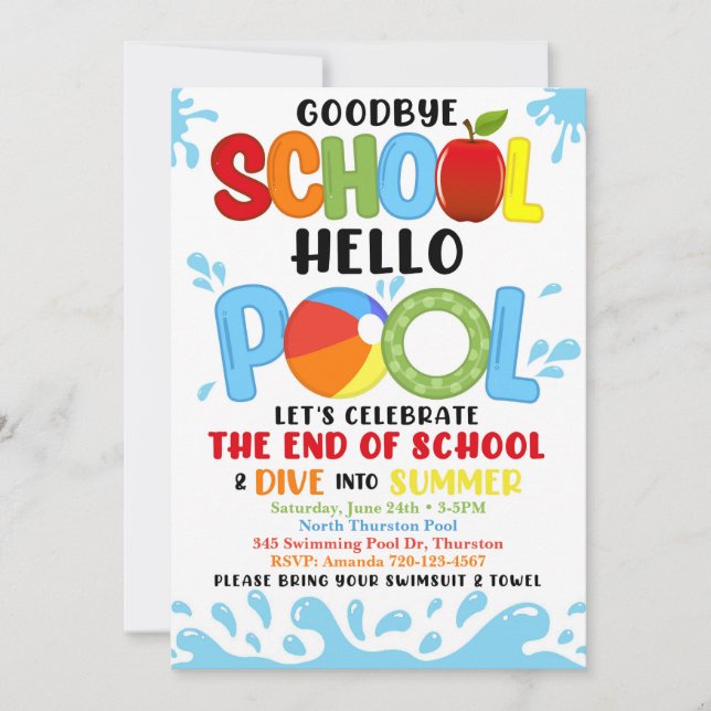 Goodbye School Hello Pool Invitation, End of Year  Invitation (Front)