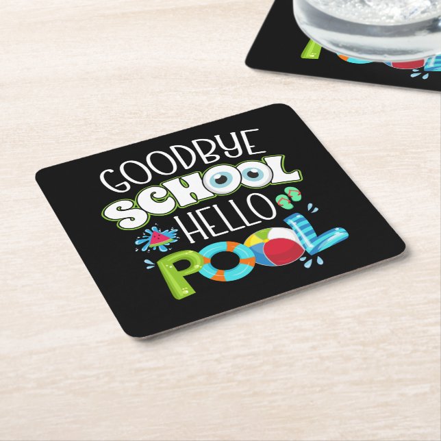 GoodBye School Hello Pool Last Day Of School Funny Square Paper Coaster (Angled)