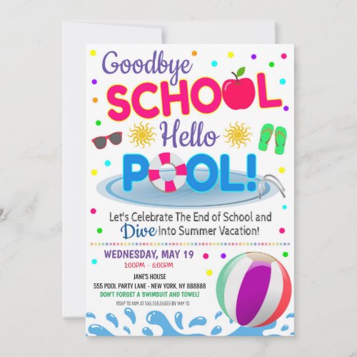 Goodbye School Hello Pool Party Girls Invitation