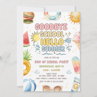 Goodbye School, Hello Summer, End of School Party Invitation