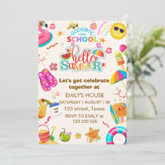 GOODBYE SCHOOL Hello summer PARTY, End of School Invitation