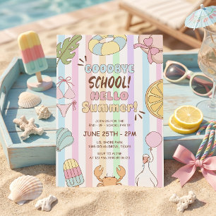 Goodbye School Hello Summer Party Stripes Invitation
