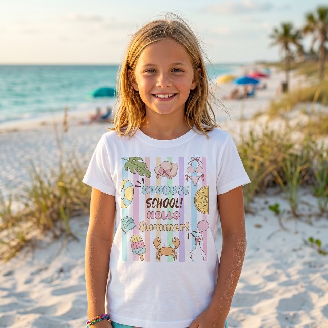 Goodbye School Hello Summer Stripes Pastel T-Shirt (Creator Uploaded)