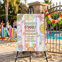 Goodbye School Hello Summer Stripes Welcome Sign