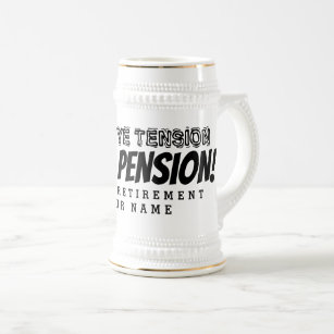 Goodbye tension hello pension funny retirement beer stein