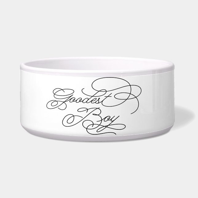 Goodest Boy Funny Classy Elegant White Cute Dog Bowl (Front)