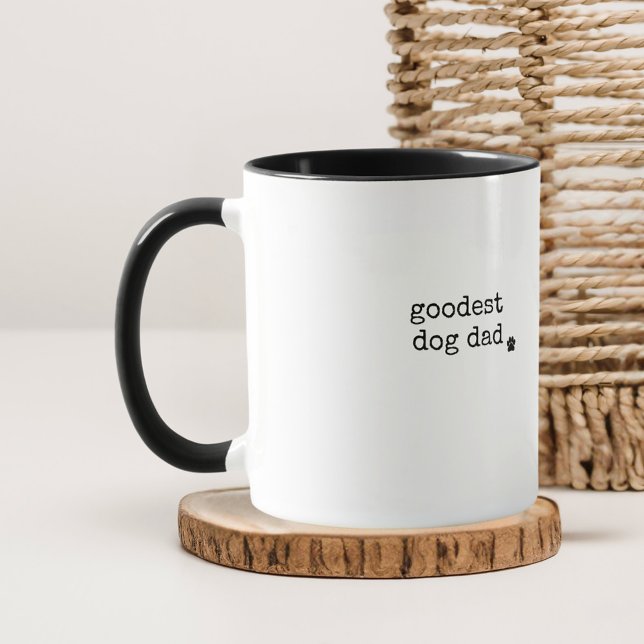 Goodest Dog Dad Custom Minimal Retro Typewriter Mug (Goodest dog dad custom black and white mug)
