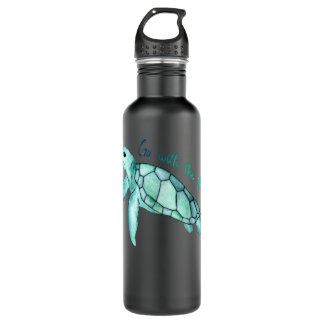 Goodness Humor Sea Green Turtle Watercolor With Fu Stainless Steel Water Bottle