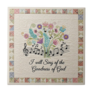 Goodness of God quilted look floral music Ceramic Tile