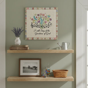 Goodness of God quilted look floral music Faux Canvas Print