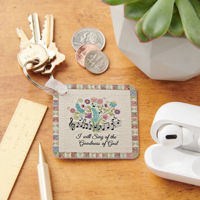 Goodness of God quilted look floral music Keychain