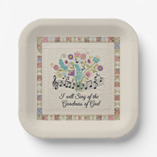 Goodness of God quilted look floral music Paper Plates
