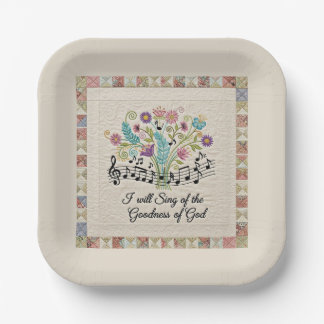 Goodness of God quilted look floral music Paper Plates
