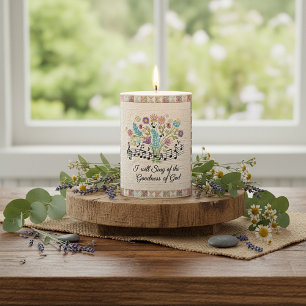 Goodness of God quilted look floral music Pillar Candle