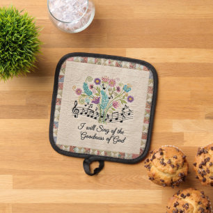 Goodness of God quilted look floral music Pot Holder