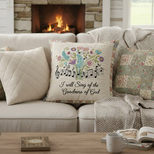 Goodness of God quilted look floral music Throw Pillow