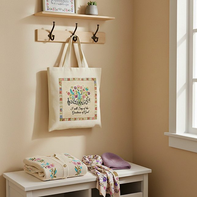 Goodness of God quilted look floral music Tote Bag (Creator Uploaded)