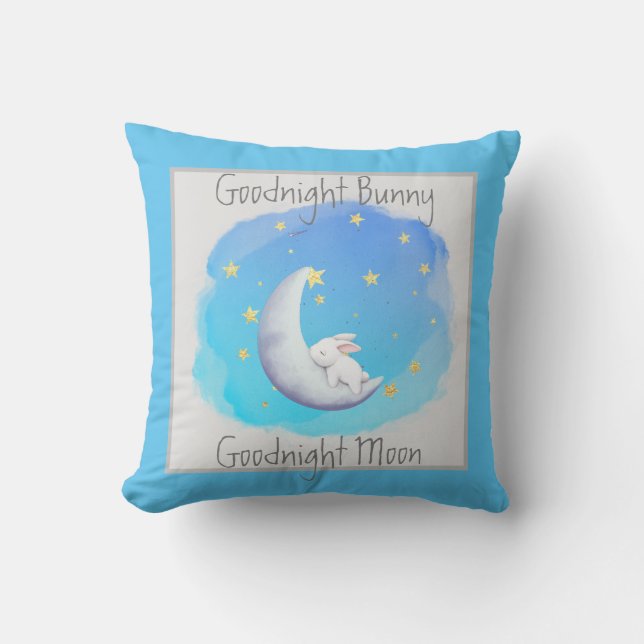 Goodnight Bunny Moon Customizable Throw Pillow (Front)
