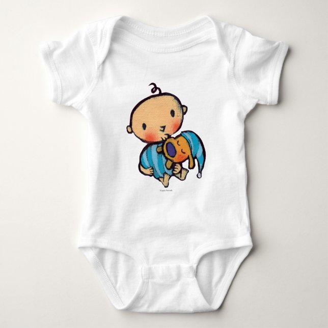 Goodnight Kisses Adorable Puppy in Blue Pajamas Baby Bodysuit (Front)