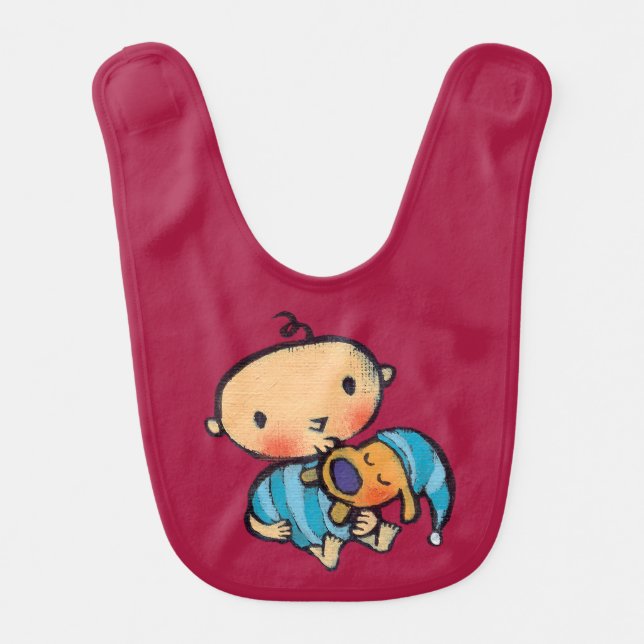 Goodnight Kisses Adorable Puppy in Blue Pajamas Bib (Front)