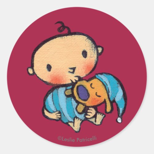 Goodnight Kisses Adorable Puppy in Blue Pajamas Classic Round Sticker