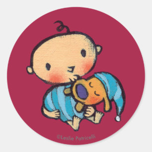 Goodnight Kisses Adorable Puppy in Blue Pajamas Classic Round Sticker