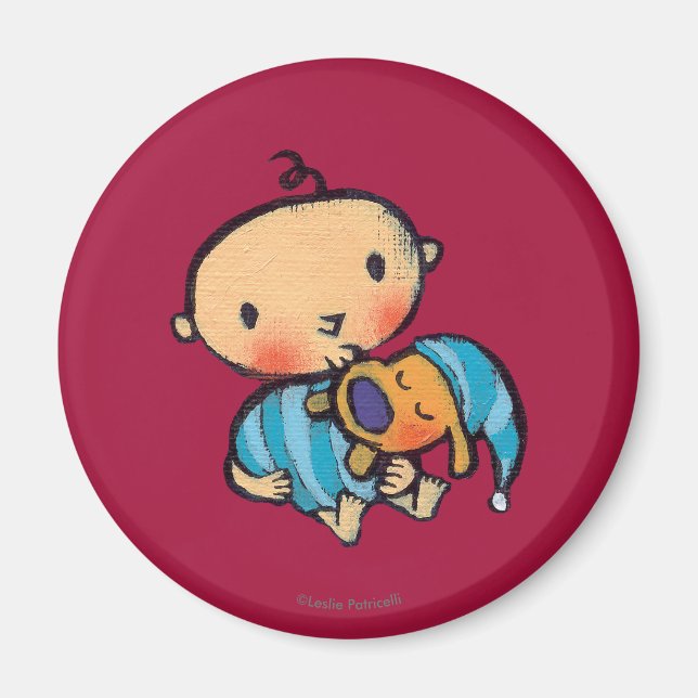 Goodnight Kisses Adorable Puppy in Blue Pajamas Magnet (Front)
