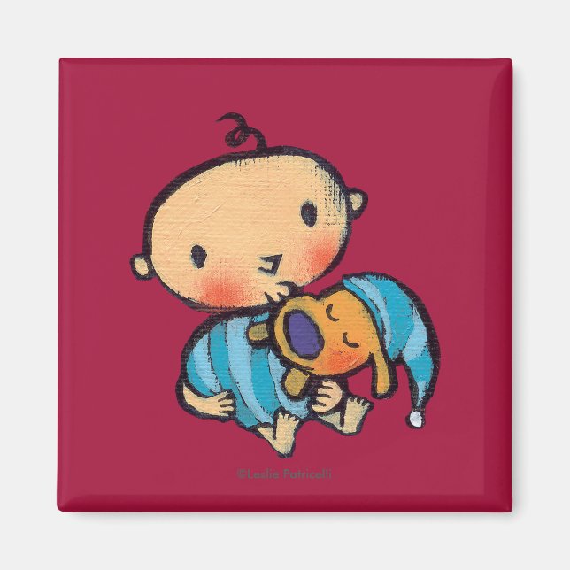 Goodnight Kisses Adorable Puppy in Blue Pajamas Magnet (Front)