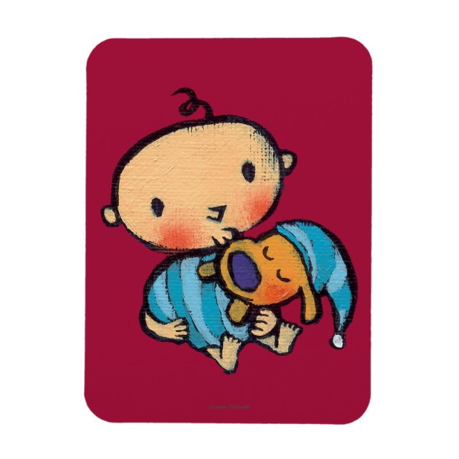 Goodnight Kisses Adorable Puppy in Blue Pajamas Magnet (Vertical)