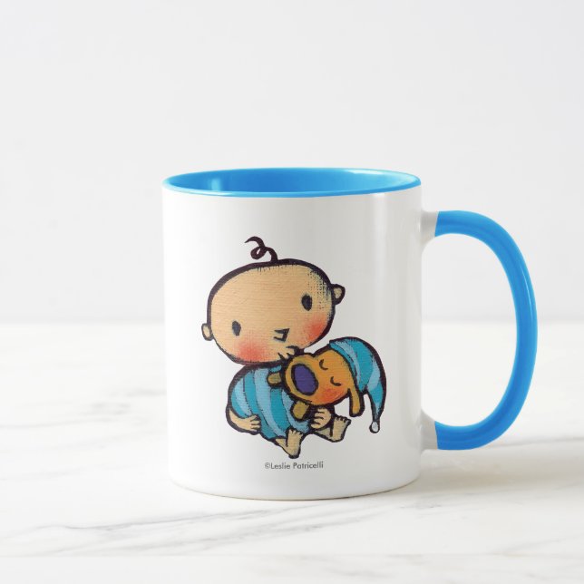 Goodnight Kisses Adorable Puppy in Blue Pajamas Mug (Right)