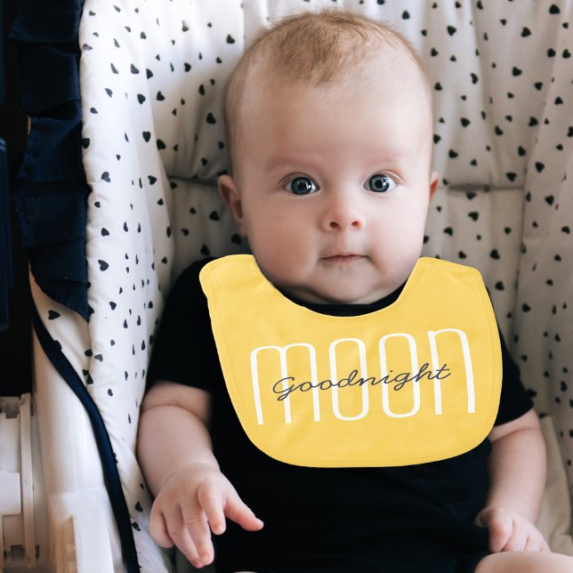 Goodnight Moon Yellow Cute Modern Typography Baby Bib (Goodnight Moon Yellow Modern Typography Baby Bib)