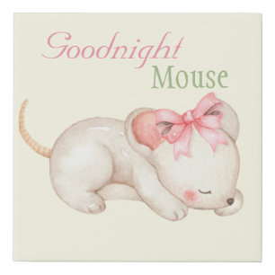 Goodnight Mouse Pink Watercolor Baby Girl Nursery Faux Canvas Print