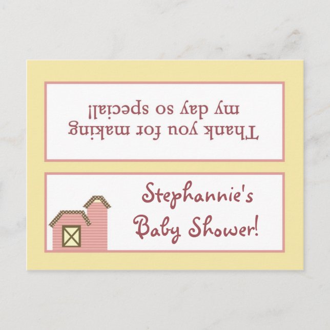 Goody Bag Topper Abbys Farm Pink Girly Barn Animal Invitation Postcard (Front)