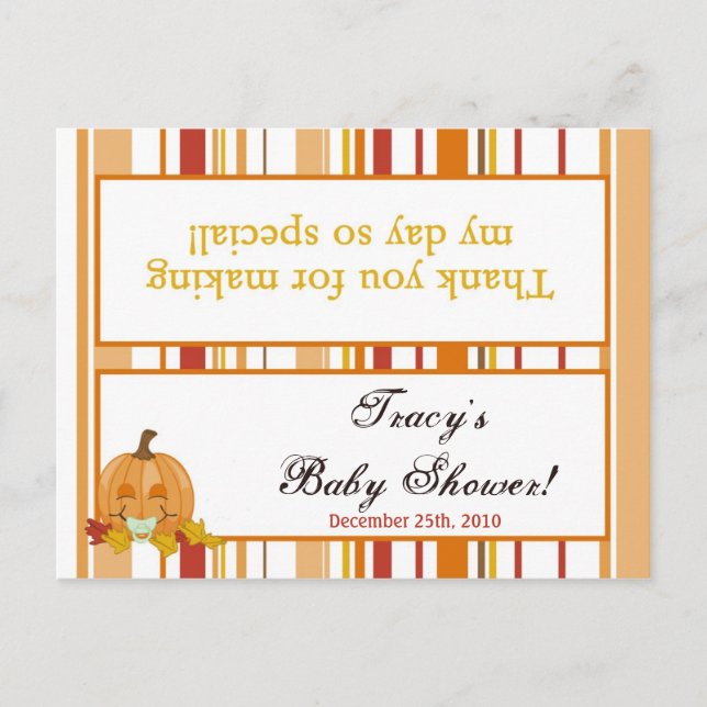 Goody Bag Topper Autumn Fall Pumpkin Baby Green Invitation Postcard (Front)