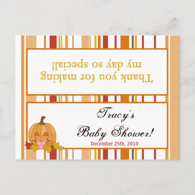 Goody Bag Topper Autumn Fall Pumpkin Baby Pink Invitation Postcard (Front)