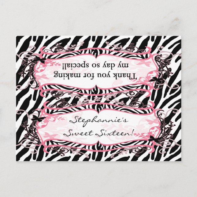 Goody Bag Topper Girly Butterfly Zebra Print Patte Postcard (Front)