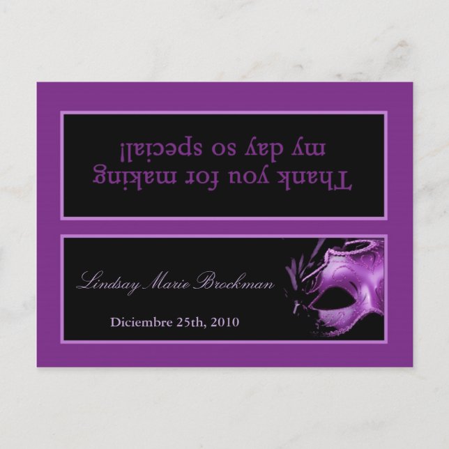 Goody Bag Topper Mis XV Purple Lilac Black Party Invitation Postcard (Front)