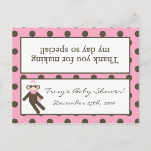 Goody Bag Topper Pink Sock Monkey Invitation Postcard