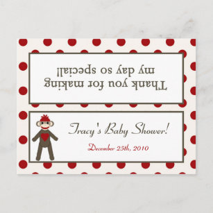 Goody Bag Topper Red Sock Monkey Invitation Postcard