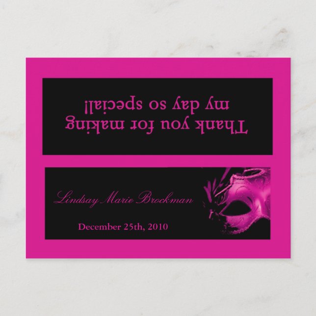 Goody Bag Topper Sweet 16 Hot Pink Black Party Invitation Postcard (Front)