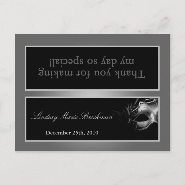 Goody Bag Topper Sweet 16 Silver Black Party Invitation Postcard (Front)