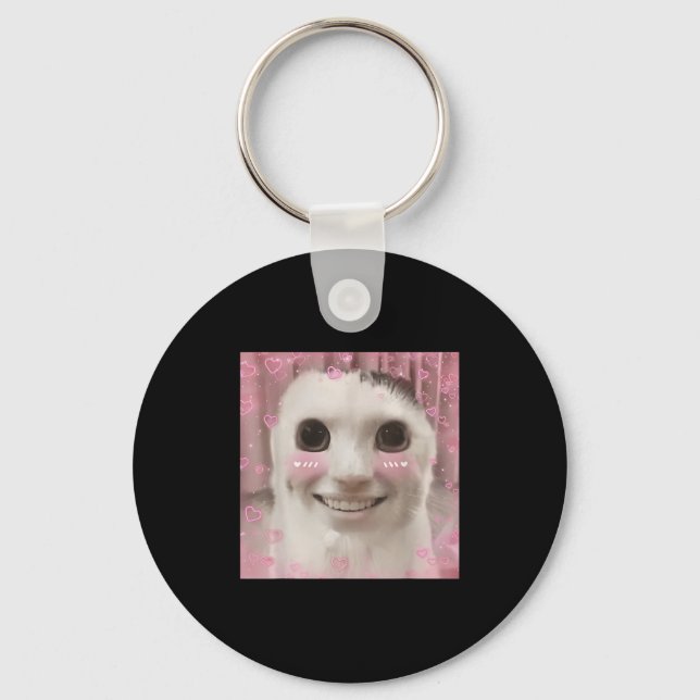 Goofy Ahh Cat Meme Dank Cursed Weirdcore Cringey B Keychain (Front)