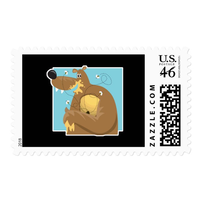 goofy bear eating honey stamps