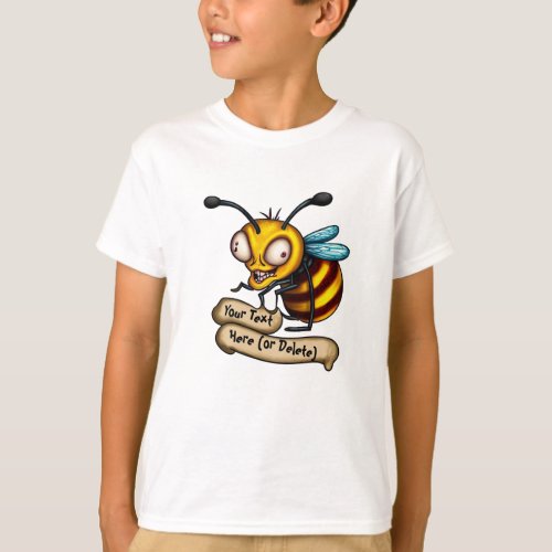 Goofy Bee Cartoon Character with Text Scroll T_Shirt