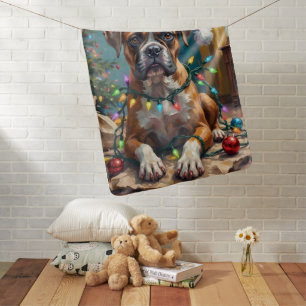 Goofy Boxer Dog Tangled in Christmas Lights Baby Blanket