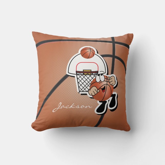 Goofy Brown Cartoon Basketball Guy Throw Pillow (Front)